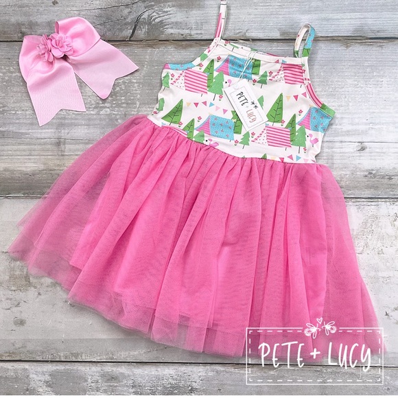 Pete + Lucy Poinsettias Plaid Tulle Dress